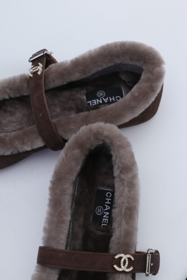 Chanel Fur-Trim Mary Jane Dark-Brown
