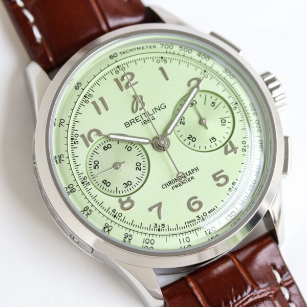 BREITLING Centennial Lingpuya Series Manual Mechanical Movement 100m Waterproof Men's Watch Swiss Watch Green Dial Stainless Steel Case