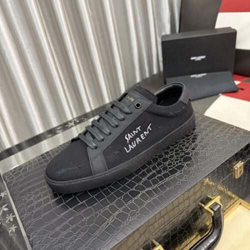 Saint Laurent Black Canvas Black Leather Low-Top Sneaker