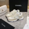 Chanel Beige Tweed and Suede Low-Top Sneaker with CC Logo