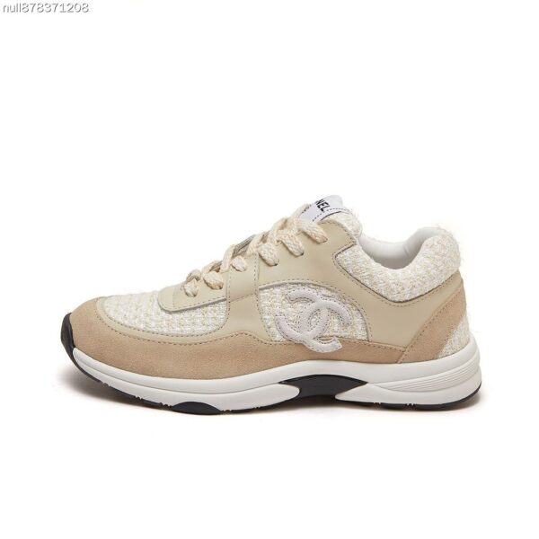 Chanel Beige Tweed and Suede Low-Top Sneaker with CC Logo