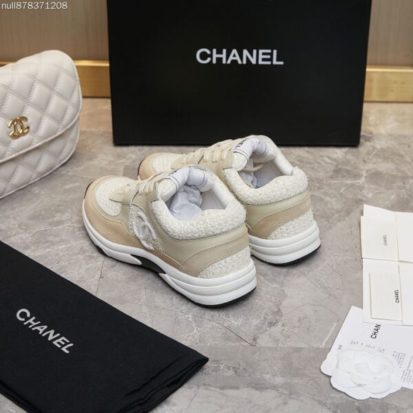 Chanel Beige Tweed and Suede Low-Top Sneaker with CC Logo