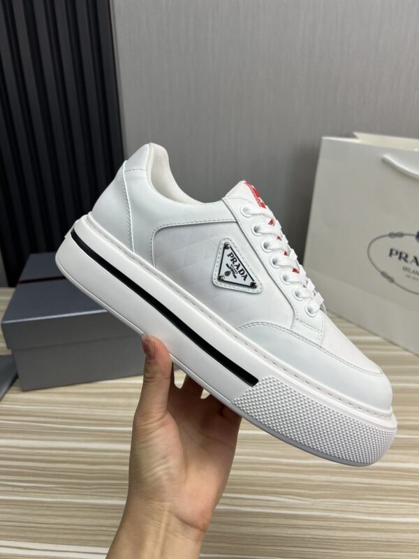 sy_no_71F76CFD5B5188B83B8B6F456684C82F_0 Prada White Leather Nylon Triangle Logo Chunky Sole Sneaker