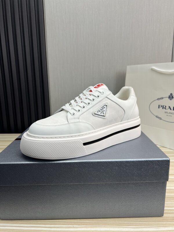 sy_no_71F76CFD5B5188B83B8B6F456684C82F_1 Prada White Leather Nylon Triangle Logo Chunky Sole Sneaker
