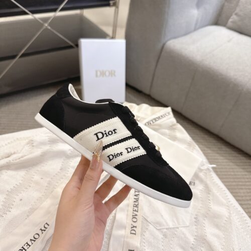 Dior Black Suede White Logo Stripe Low Sneaker