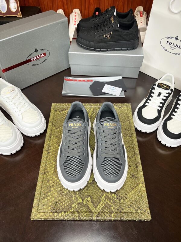 Prada Grey Mesh Metal-Triangle Tread Platform Sneaker