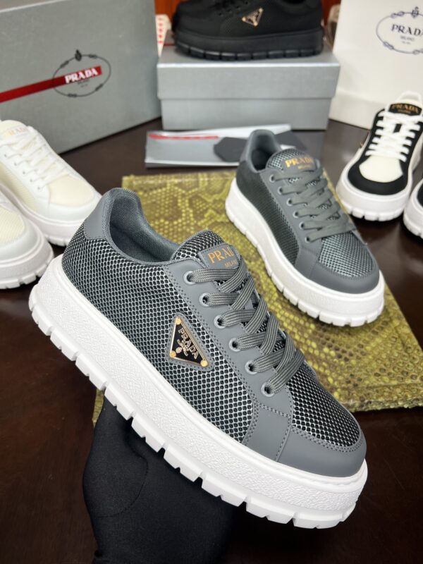 Prada Grey Mesh Metal-Triangle Tread Platform Sneaker