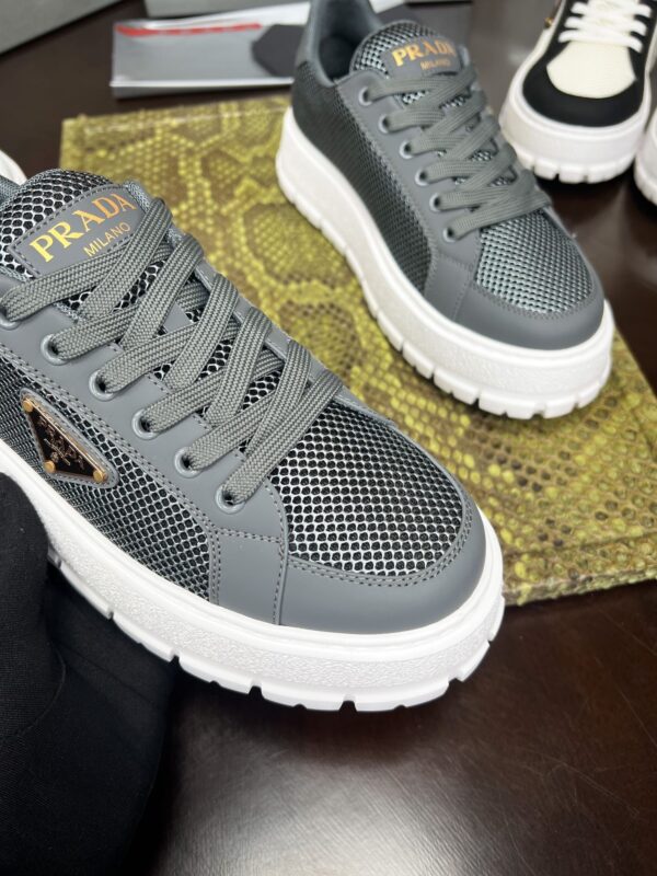 Prada Grey Mesh Metal-Triangle Tread Platform Sneaker