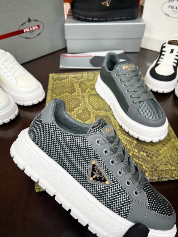 Prada Grey Mesh Metal-Triangle Tread Platform Sneaker
