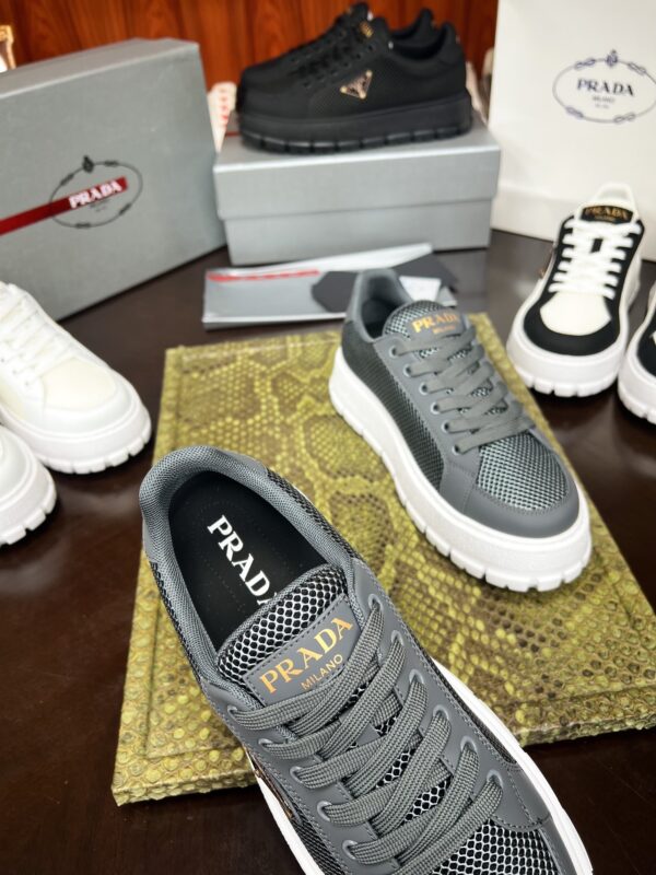 Prada Grey Mesh Metal-Triangle Tread Platform Sneaker