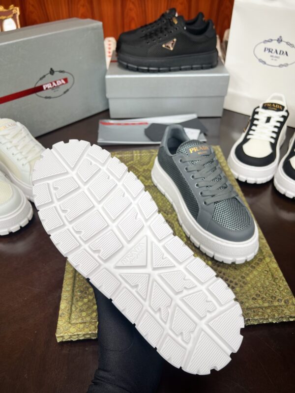 Prada Grey Mesh Metal-Triangle Tread Platform Sneaker