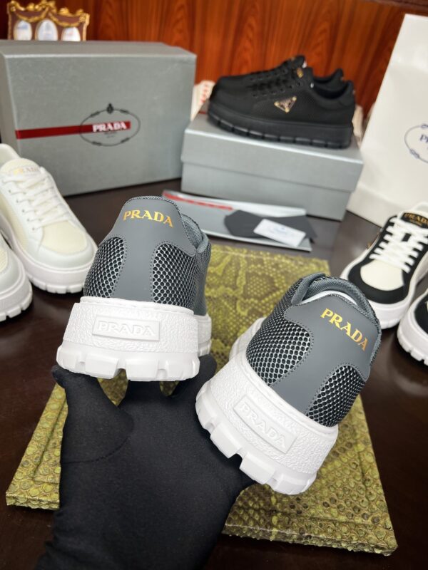 Prada Grey Mesh Metal-Triangle Tread Platform Sneaker
