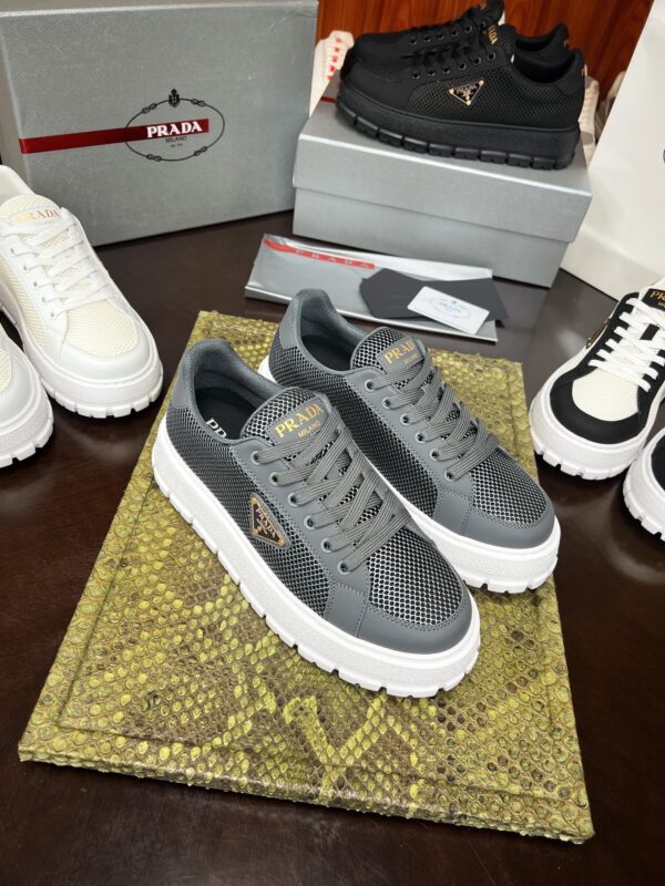 Prada Grey Mesh Metal-Triangle Tread Platform Sneaker