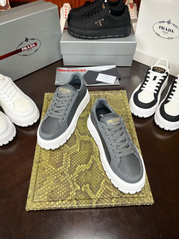 Prada Grey Mesh Metal-Triangle Tread Platform Sneaker