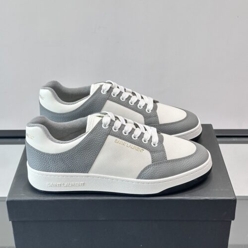 sy_no_75B0B3C334390092ADA39C0DB7B7B5EB_0 Saint Laurent Grey-White Pebble-Leather Low-Top Sneaker