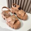 Prada Caramel Brown Triangle Logo Gear Platform Sandal