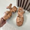 Prada Caramel Brown Triangle Logo Gear Platform Sandal