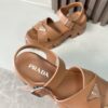 Prada Caramel Brown Triangle Logo Gear Platform Sandal