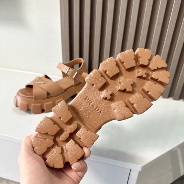 Prada Caramel Brown Triangle Logo Gear Platform Sandal