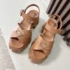 Prada Caramel Brown Triangle Logo Gear Platform Sandal