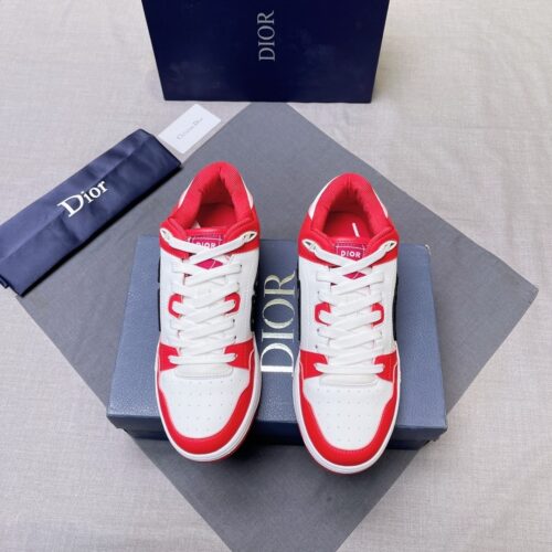 Dior White-Red Spliced B57 Mid-Top Sneaker