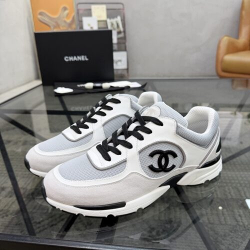 Chanel White & Grey Chunky Sneaker with Black Laces & CC Logo