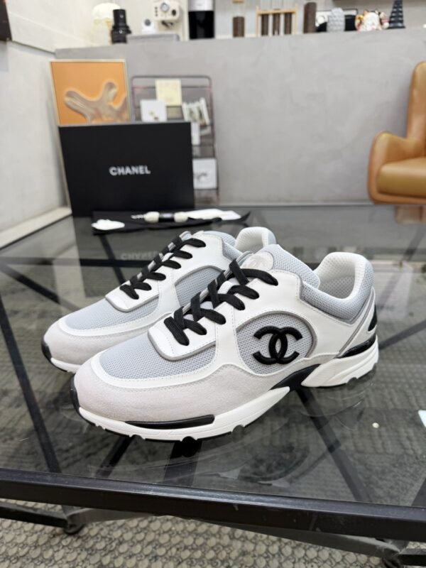 sy_no_7BCDD15F7FA18AE02293535C9264D5C2_0 Chanel White & Grey Chunky Sneaker with Black Laces & CC Logo