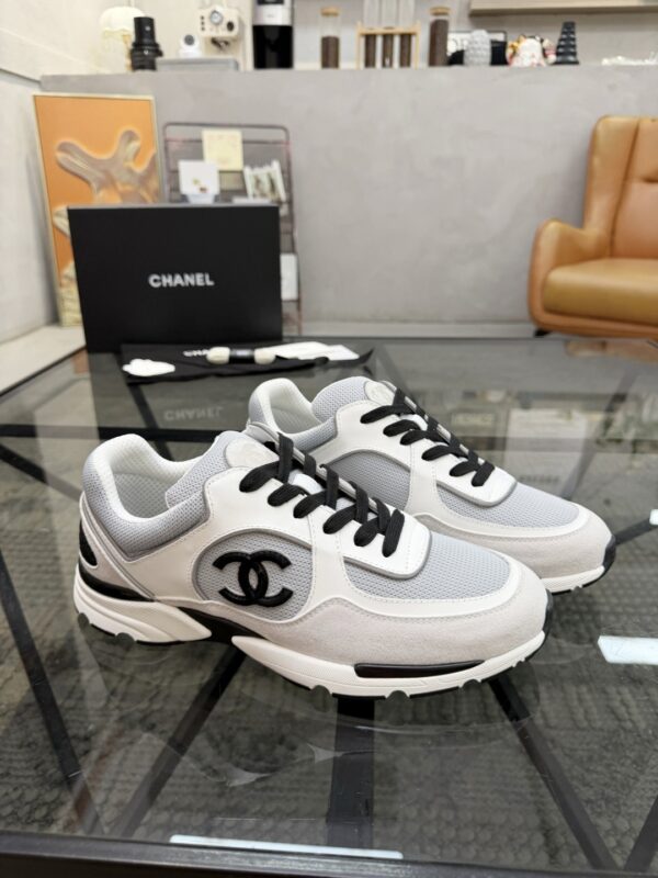sy_no_7BCDD15F7FA18AE02293535C9264D5C2_1 Chanel White & Grey Chunky Sneaker with Black Laces & CC Logo