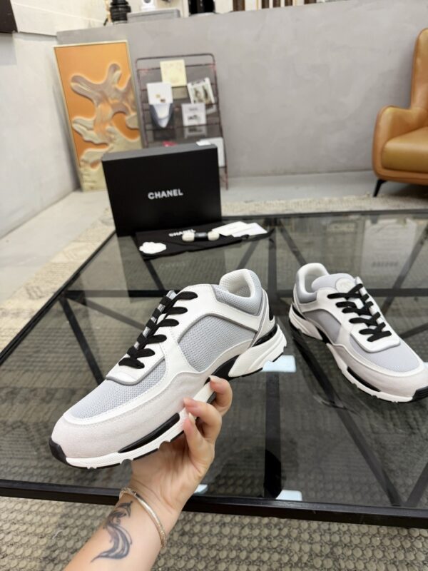 sy_no_7BCDD15F7FA18AE02293535C9264D5C2_3 Chanel White & Grey Chunky Sneaker with Black Laces & CC Logo