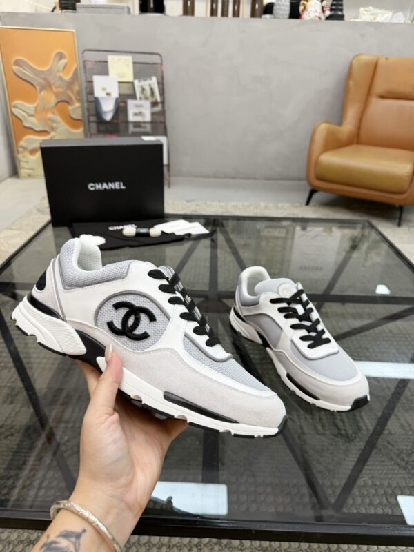 sy_no_7BCDD15F7FA18AE02293535C9264D5C2_4 Chanel White & Grey Chunky Sneaker with Black Laces & CC Logo