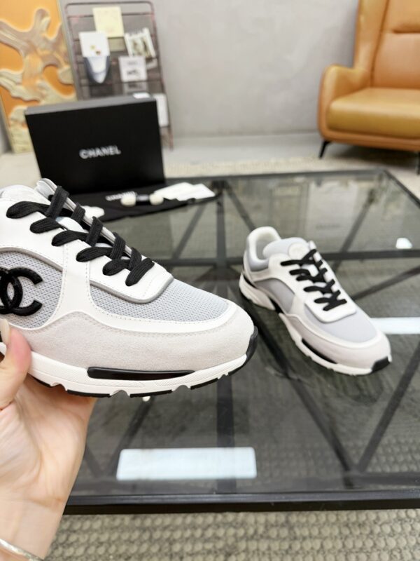 sy_no_7BCDD15F7FA18AE02293535C9264D5C2_5 Chanel White & Grey Chunky Sneaker with Black Laces & CC Logo