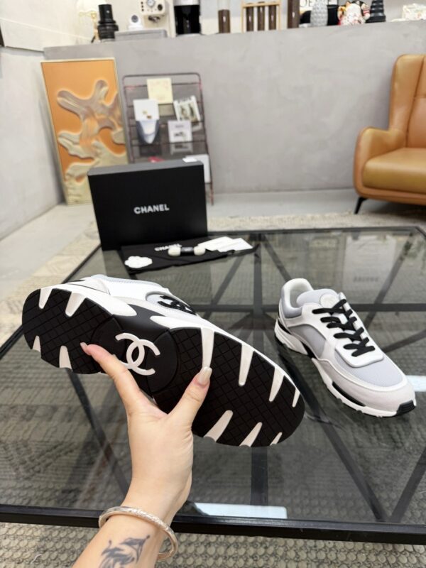 sy_no_7BCDD15F7FA18AE02293535C9264D5C2_8 Chanel White & Grey Chunky Sneaker with Black Laces & CC Logo