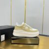 sy_no_7C49A2831C320D9AD271C36179556206_2 Chanel White and Khaki Canvas and Leather Platform Low-Top Sneaker with CC Logo