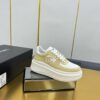 sy_no_7C49A2831C320D9AD271C36179556206_3 Chanel White and Khaki Canvas and Leather Platform Low-Top Sneaker with CC Logo