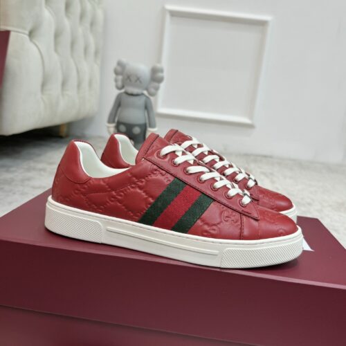 sy_no_7F1D635BC94D8FBAB54A549D0EA07F87_0 Gucci GG Embossed Leather Screener Sneaker in Red