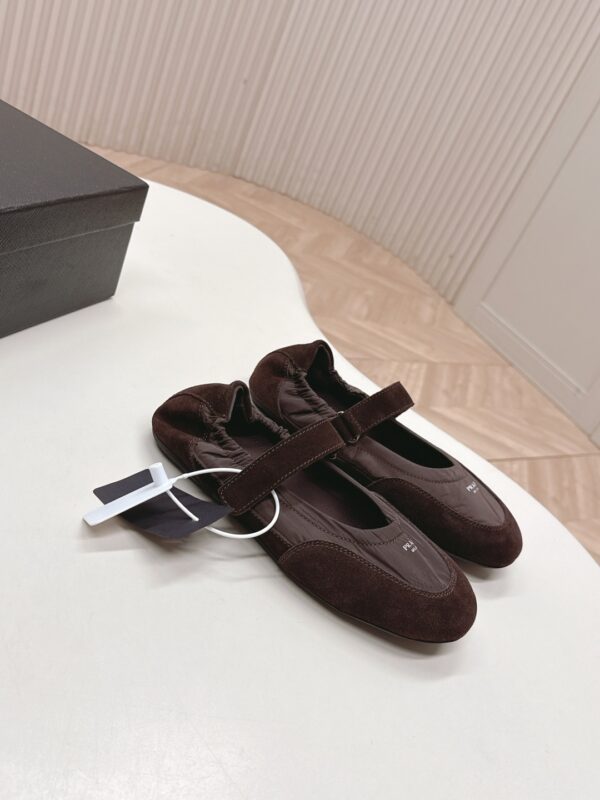 Prada Dark Brown Suede Nylon Mary Jane Ballet Flat