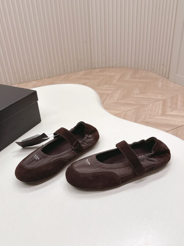 Prada Dark Brown Suede Nylon Mary Jane Ballet Flat