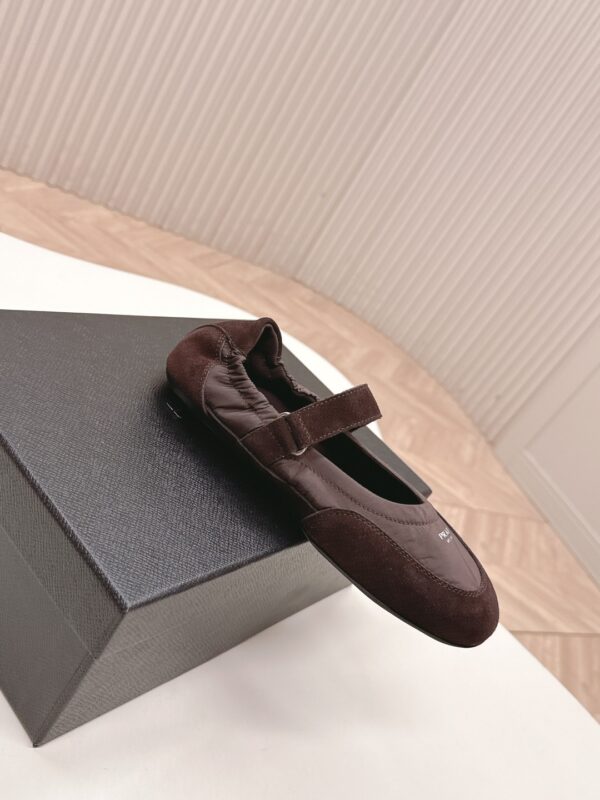 Prada Dark Brown Suede Nylon Mary Jane Ballet Flat
