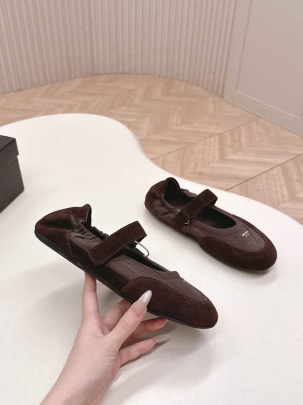 Prada Dark Brown Suede Nylon Mary Jane Ballet Flat