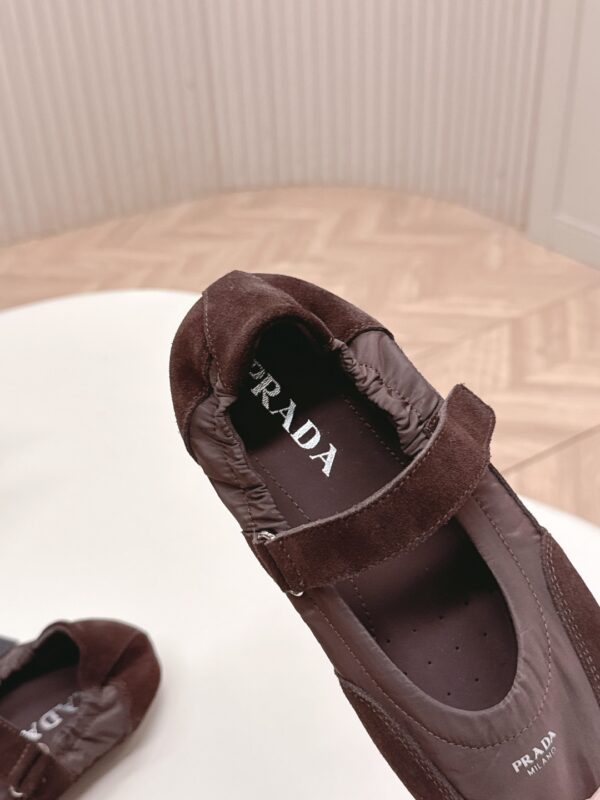 Prada Dark Brown Suede Nylon Mary Jane Ballet Flat