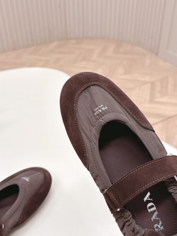 Prada Dark Brown Suede Nylon Mary Jane Ballet Flat