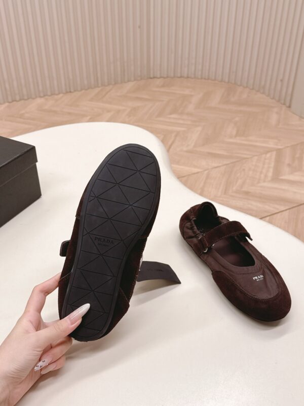 Prada Dark Brown Suede Nylon Mary Jane Ballet Flat
