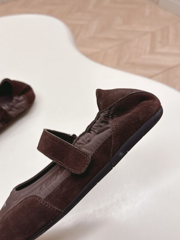 Prada Dark Brown Suede Nylon Mary Jane Ballet Flat