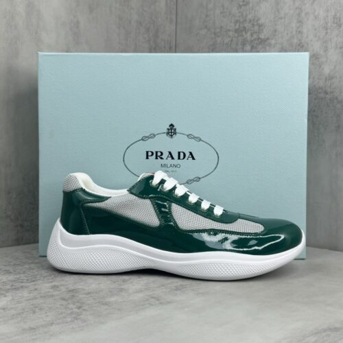 sy_no_81192BC3E259D58282EF102B8C4DD307_0 Prada America's Cup Dark Green Patent Mesh Sneaker