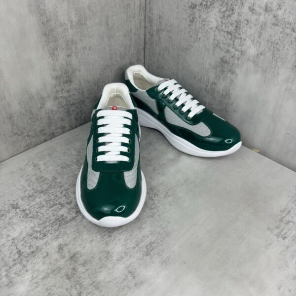 sy_no_81192BC3E259D58282EF102B8C4DD307_1 Prada America's Cup Dark Green Patent Mesh Sneaker
