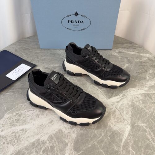 Prada Black Leather Mesh Triangle Logo Chunky Dad Sneaker