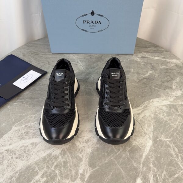 sy_no_83EF3348FB0326DE6C45106C10030BEE_1 Prada Black Leather Mesh Triangle Logo Chunky Dad Sneaker