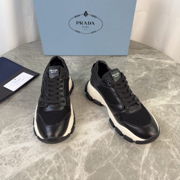 sy_no_83EF3348FB0326DE6C45106C10030BEE_2 Prada Black Leather Mesh Triangle Logo Chunky Dad Sneaker