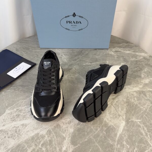 sy_no_83EF3348FB0326DE6C45106C10030BEE_5 Prada Black Leather Mesh Triangle Logo Chunky Dad Sneaker