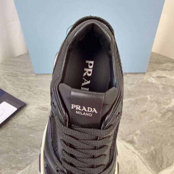 sy_no_83EF3348FB0326DE6C45106C10030BEE_6 Prada Black Leather Mesh Triangle Logo Chunky Dad Sneaker